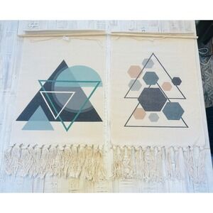 Geometric Triangle Hexagon Tapestry Wall Hanging Macrame Tassel Boho Decor Set